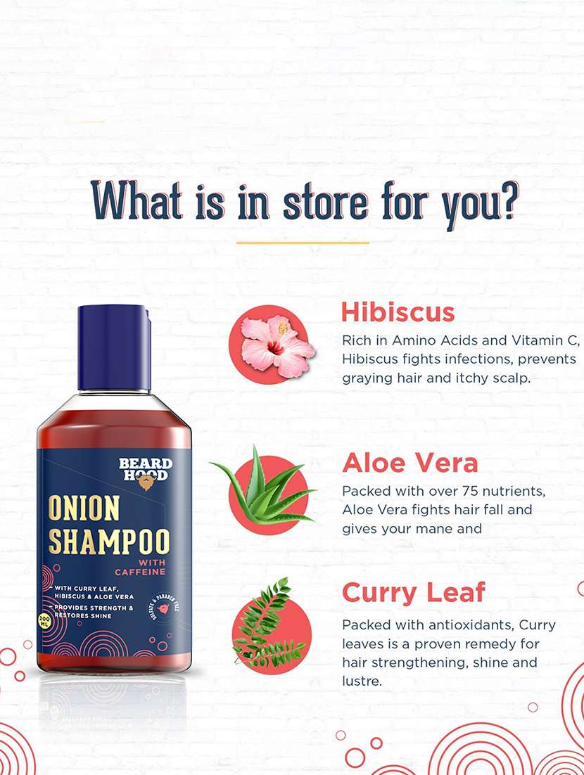 Beardhood Onion Shampoo With Caffeine For Hair Growth & Hairfall Control   Sulfate & Paraben Free, 200ml