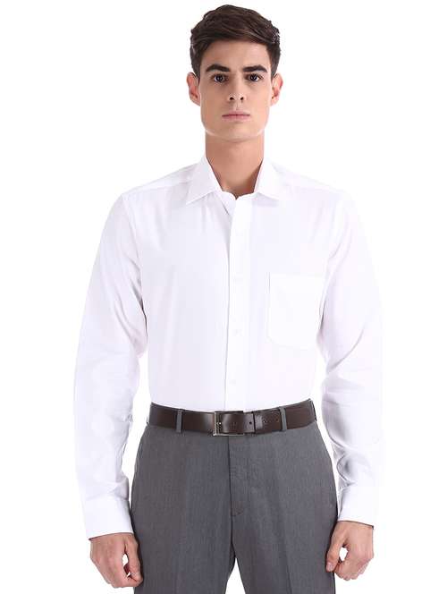 online White Self Design Formal Shirt 