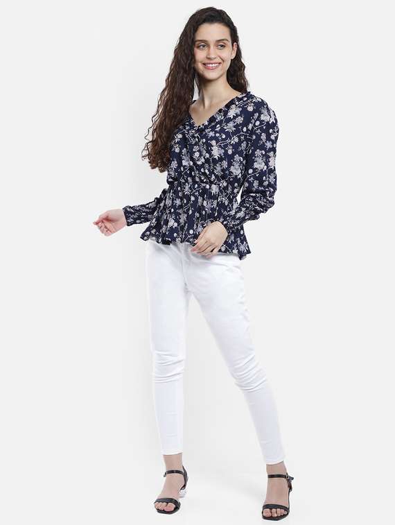 Navy Blue Polyester Regular Top