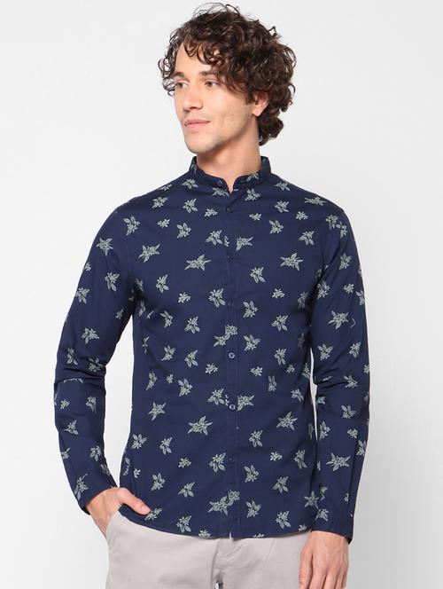 blue cotton color block casual shirt