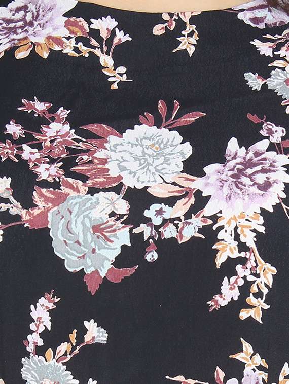 Crew Neck Floral Flared Dress 