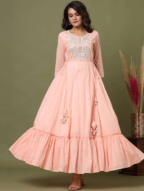 pink cotton fit & flare gown - 17695161 -  Standard Image - 0