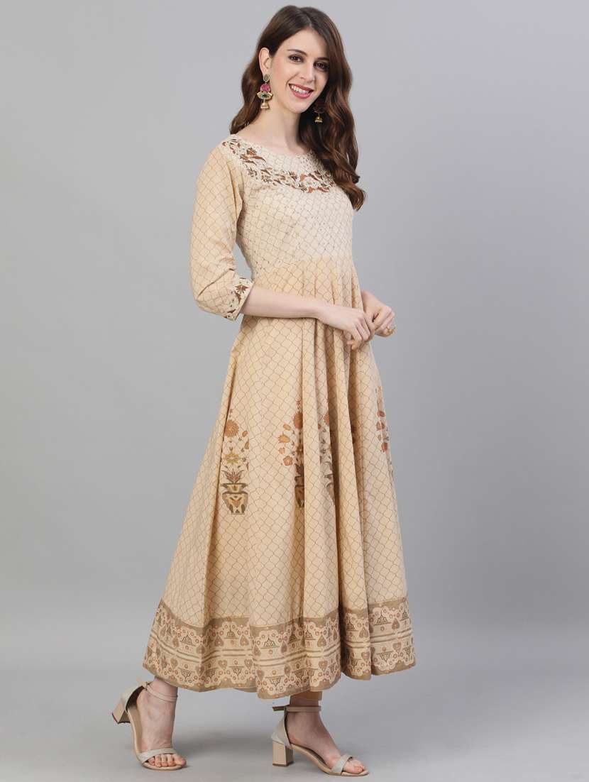 Beige Cotton Anarkali Kurta