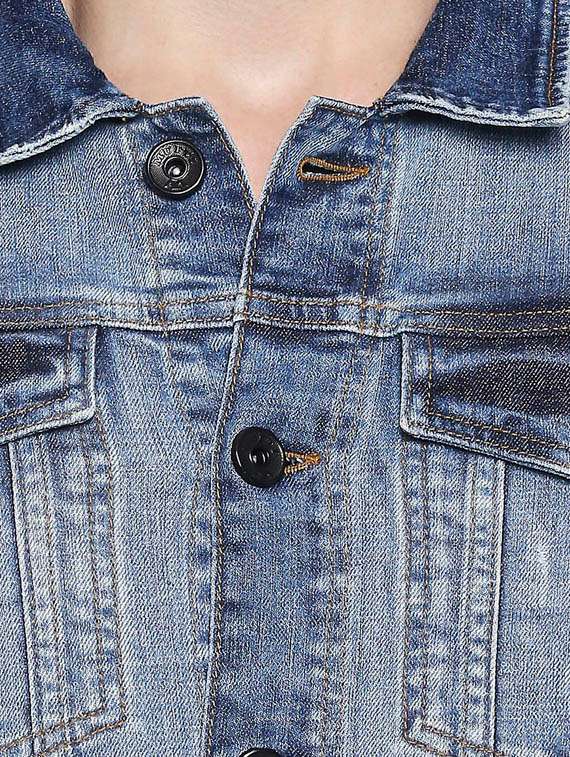 Buy online Blue Washed Denim Jacket 