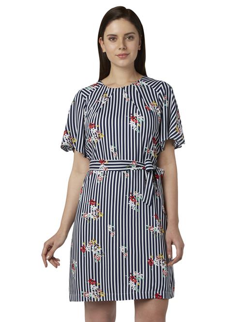 navy blue striped asymmetric dress