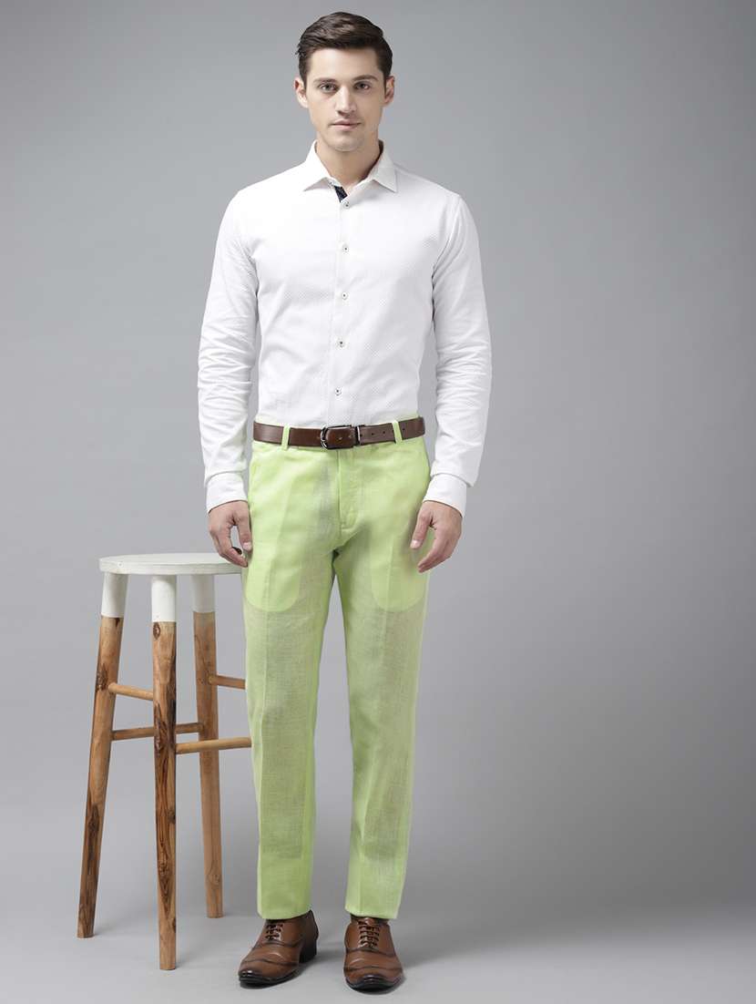 Green Solid Flat Front Formal Trouser