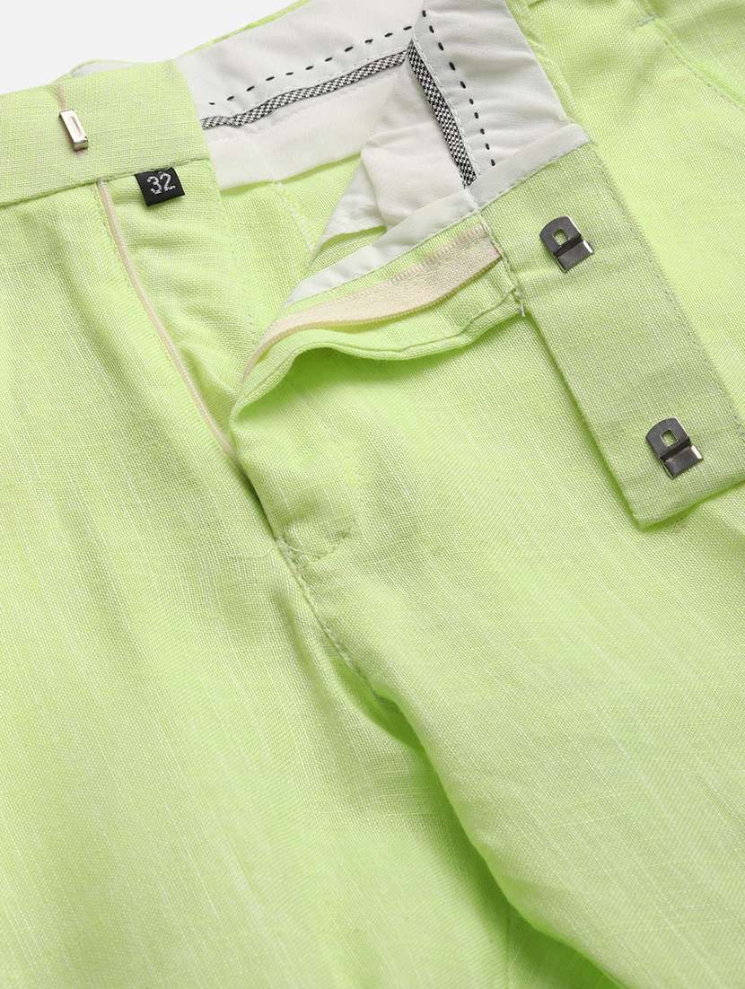 Green Solid Flat Front Formal Trouser