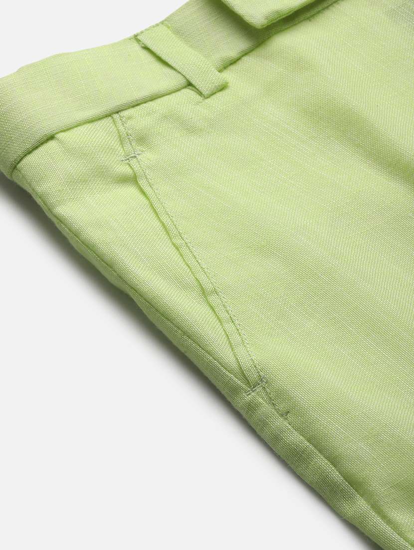 Green Solid Flat Front Formal Trouser