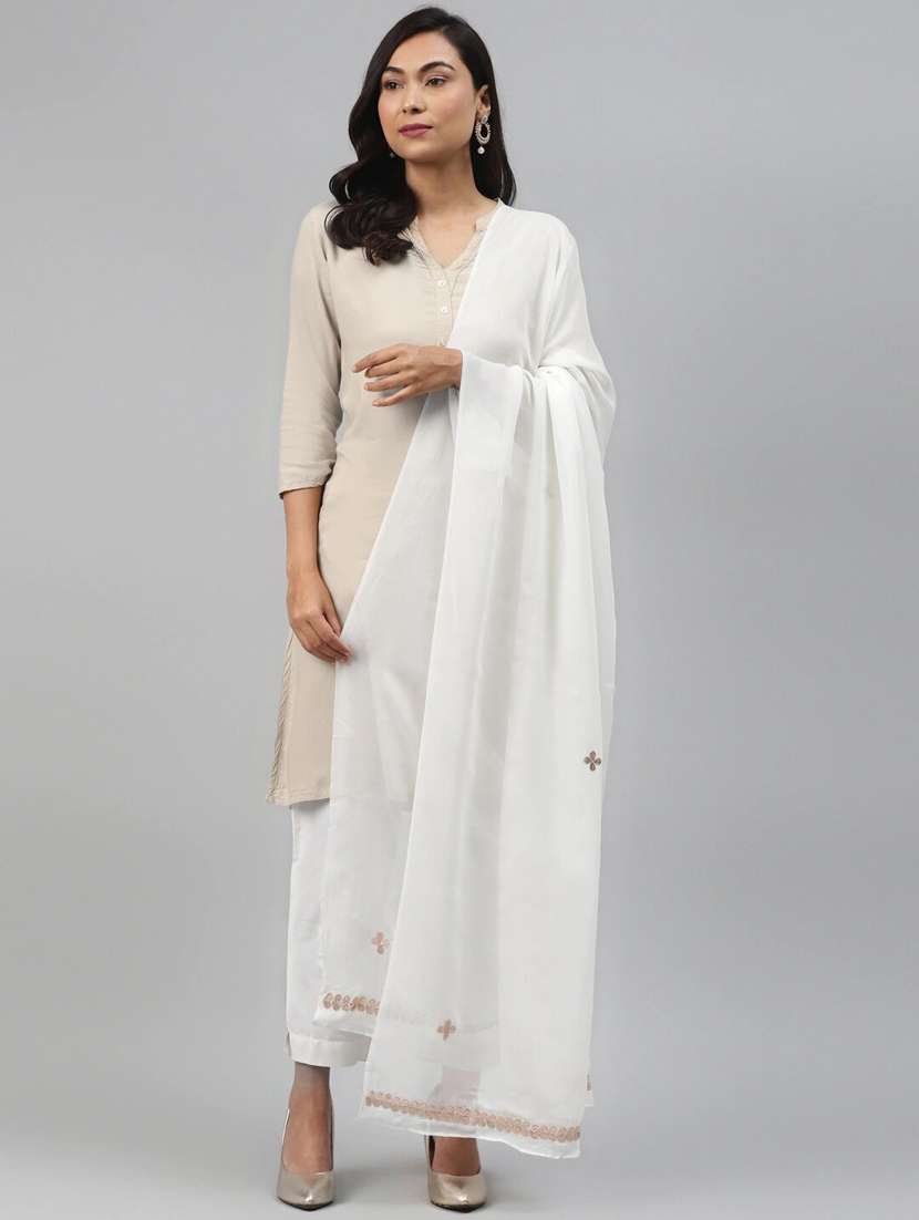 Ada Gota Patti Work White Dupatta