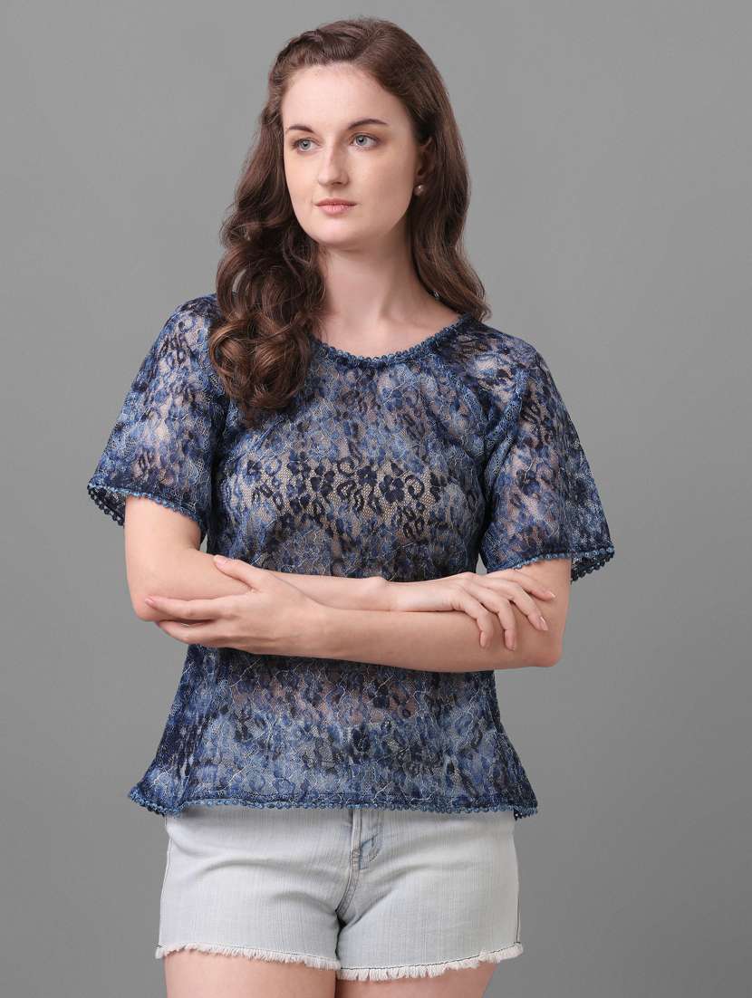Buy online Round Neck Self Design Top from western wear for Women by