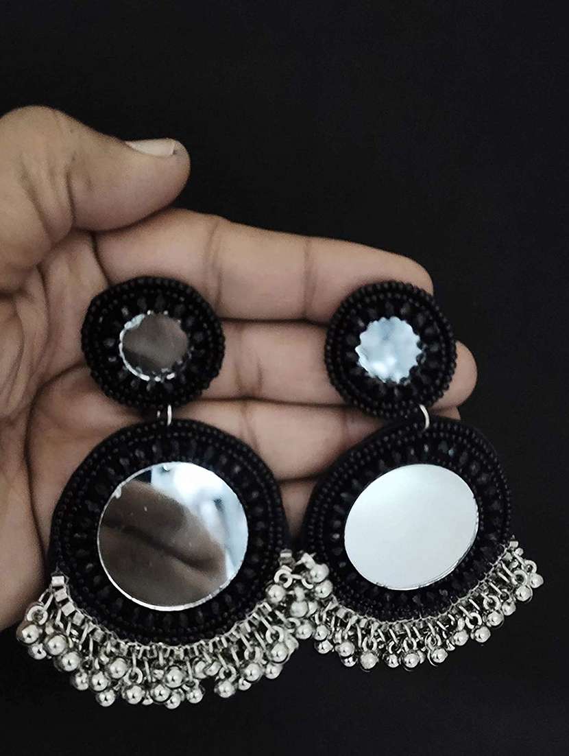 Black Cotton Blend Drop Earring