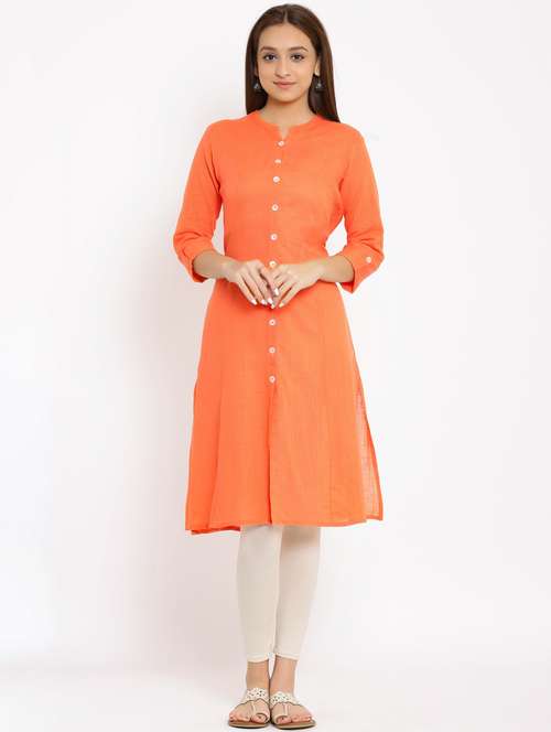Buy online Peach Solid A-line Kurta 