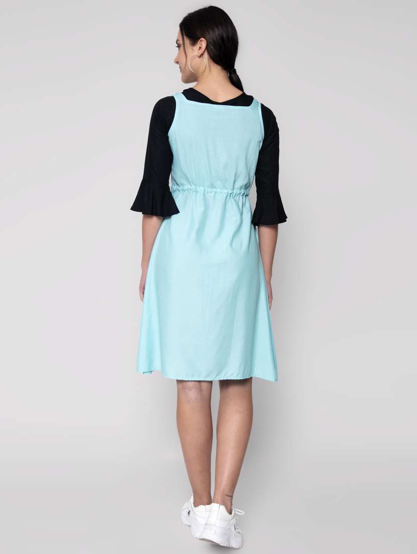 Drawstring Waist Solid Dungaree Dress