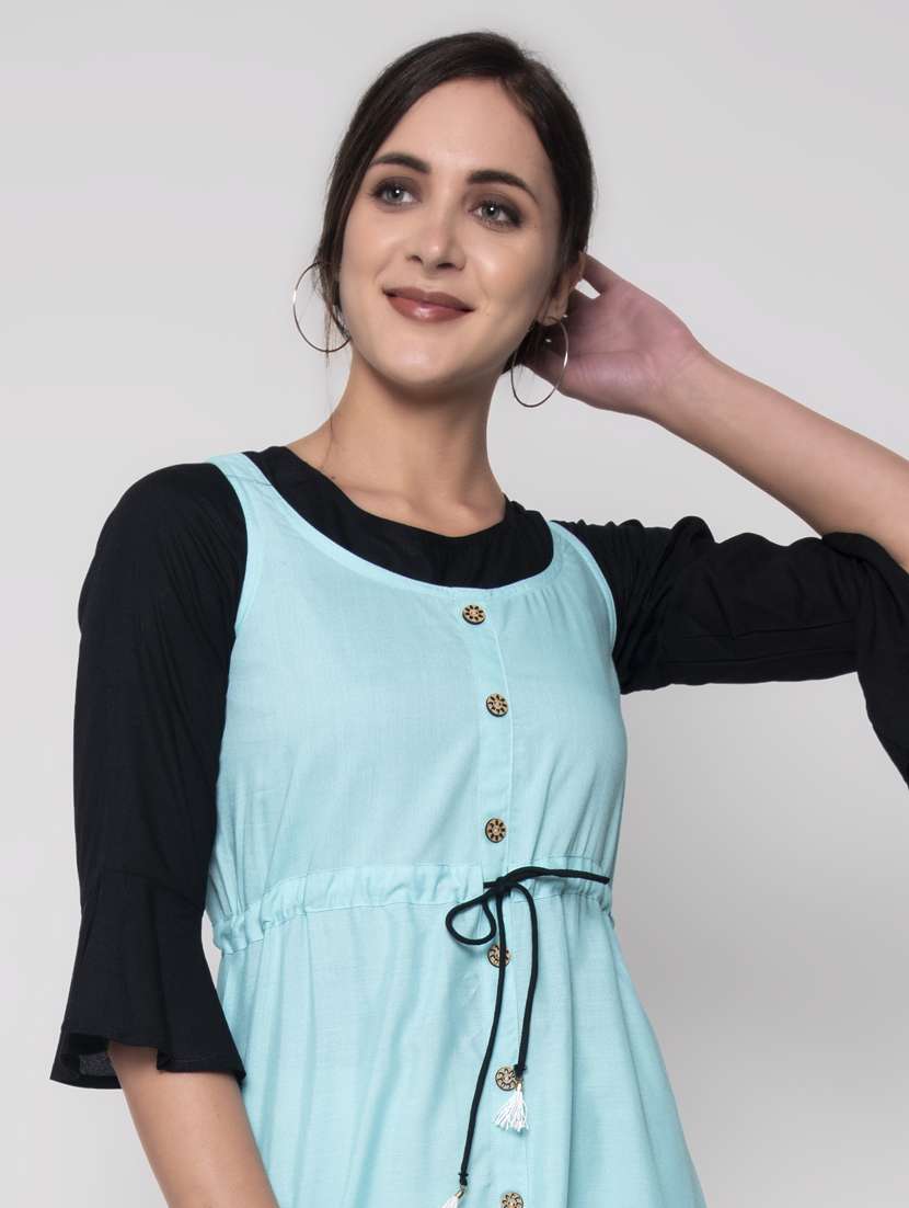 Drawstring Waist Solid Dungaree Dress