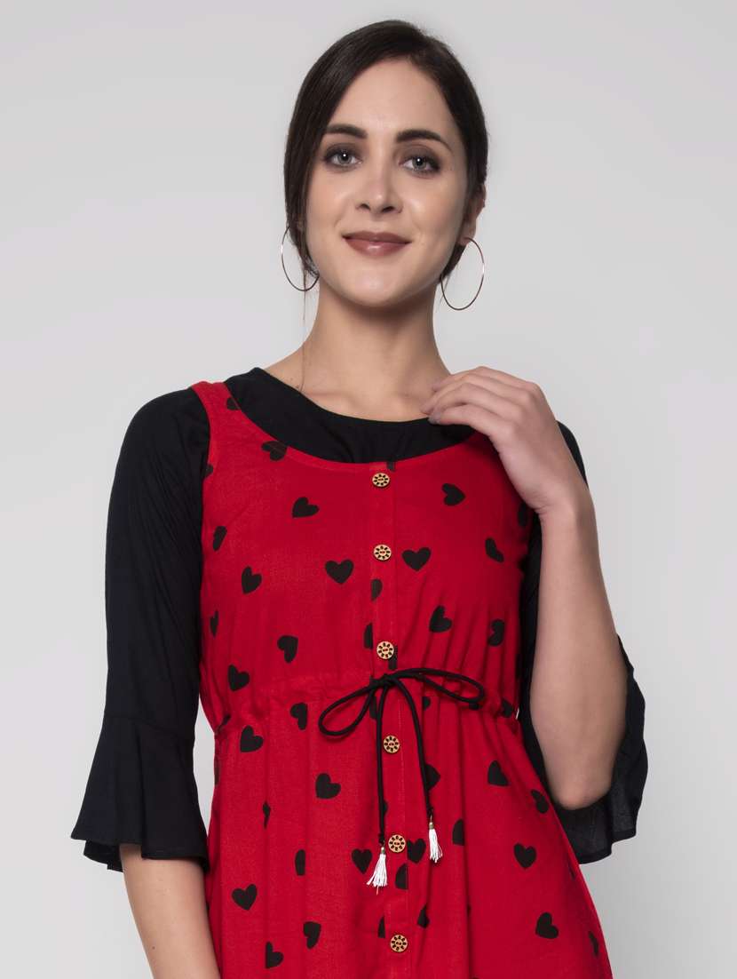 Drawstring Waist Printed Dungaree Dress