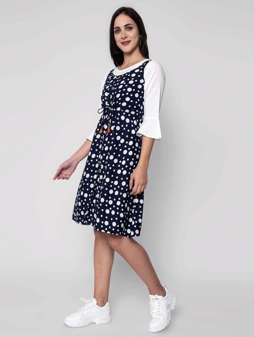 Drawstring Waist Printed Dungaree Dress