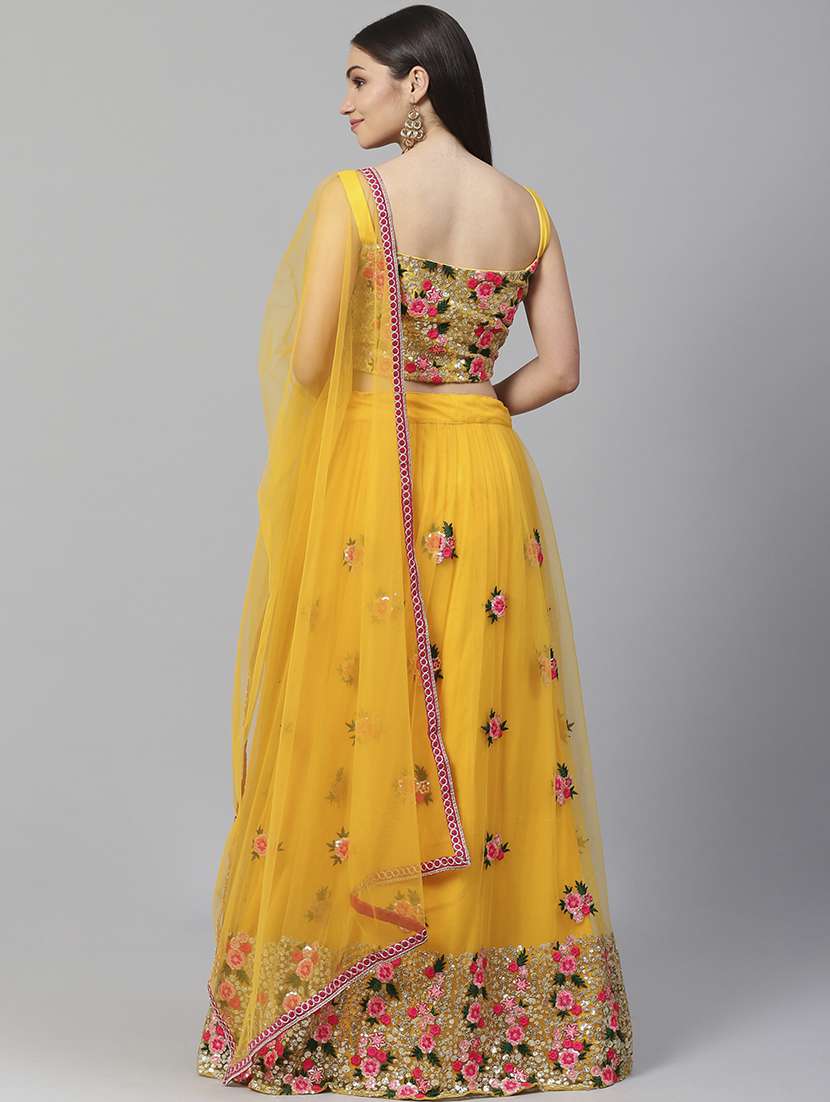 Mustard Net Flared Lehenga