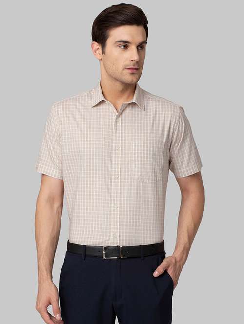 Buy online Beige Checkered Formal Shirt 