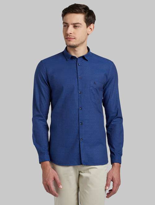 Blue Self Design Casual Shirt 
