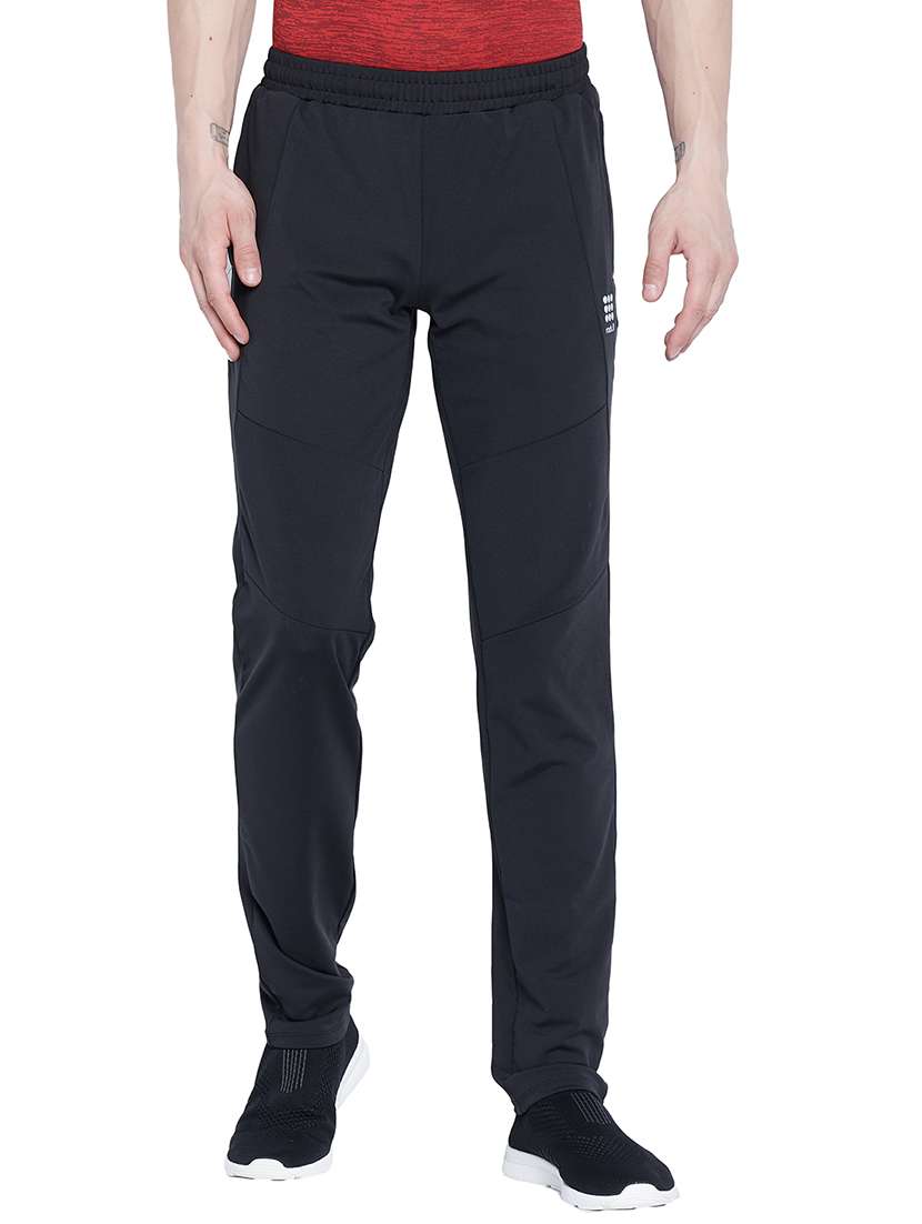Black Solid Full Length Track Pant