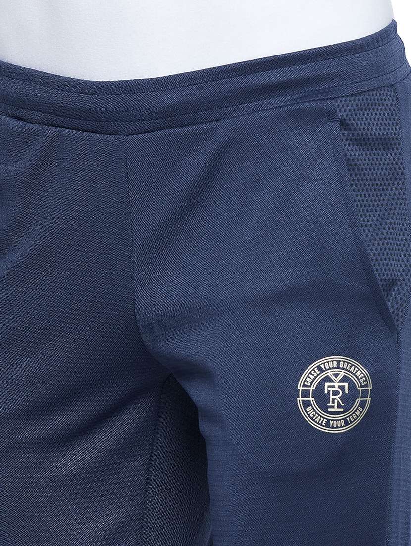 Navy Blue Solid Full Length Track Pant