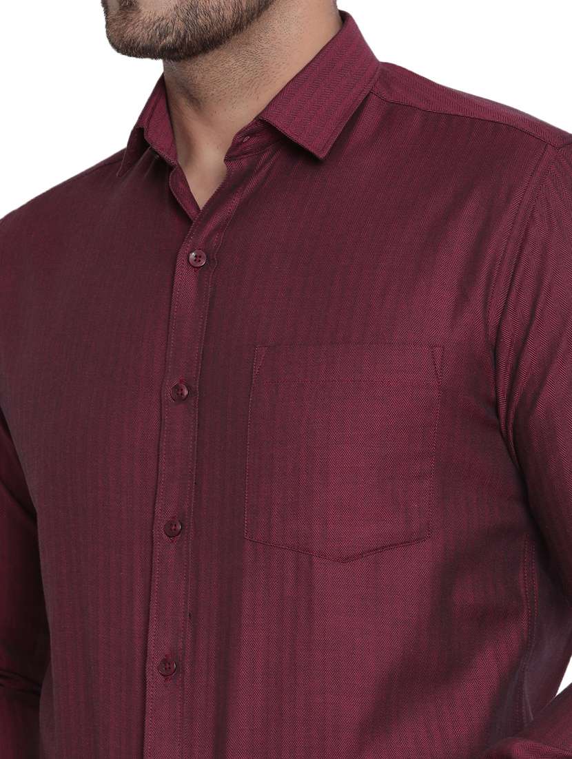 Maroon Self Design Formal Shirt 