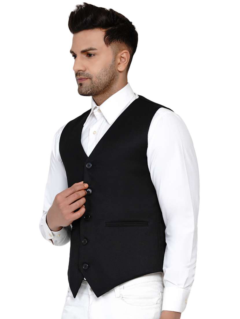 Black Solid Classic Waist Coat 