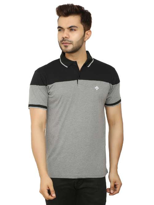 Grey Color Block Polo T-shirt 