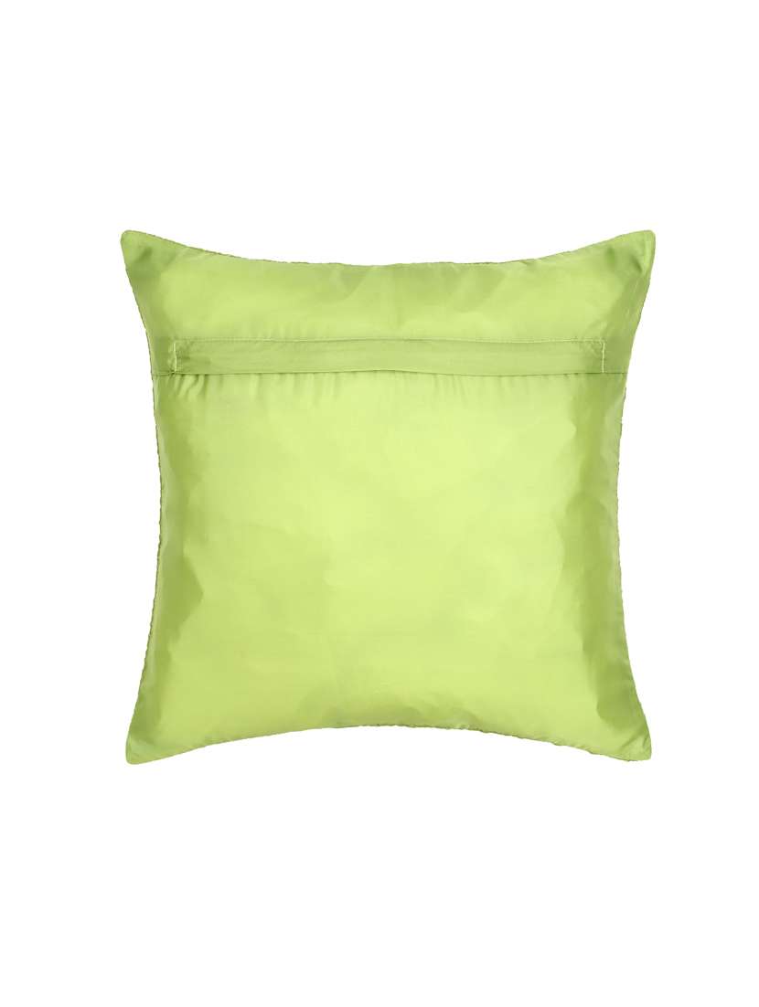 Mezposh Rasta Parrot Green Polyester Checked Quilted Cushion Cover (16"X16")