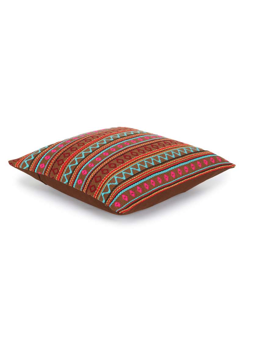 Mezposh Stave Navy & Multi Acrylic Jacquard Textured Cushion Cover (16"X16")