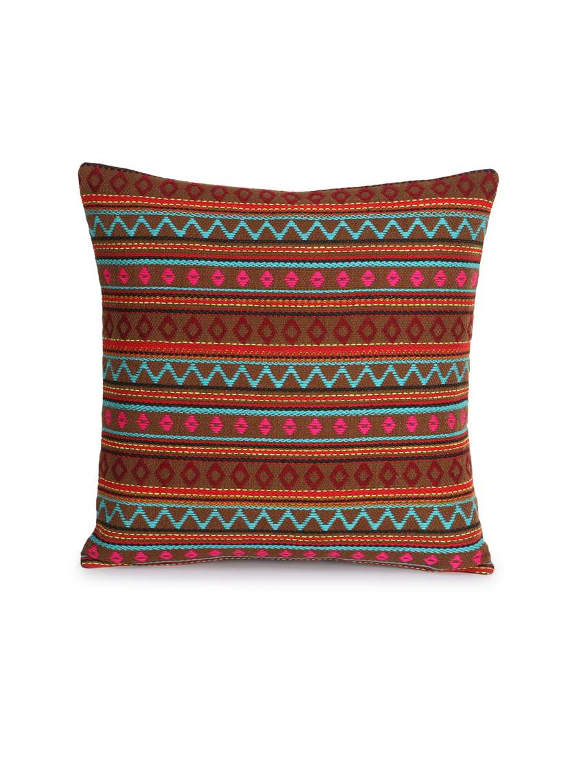Mezposh Stave Navy & Multi Acrylic Jacquard Textured Cushion Cover (16"X16")