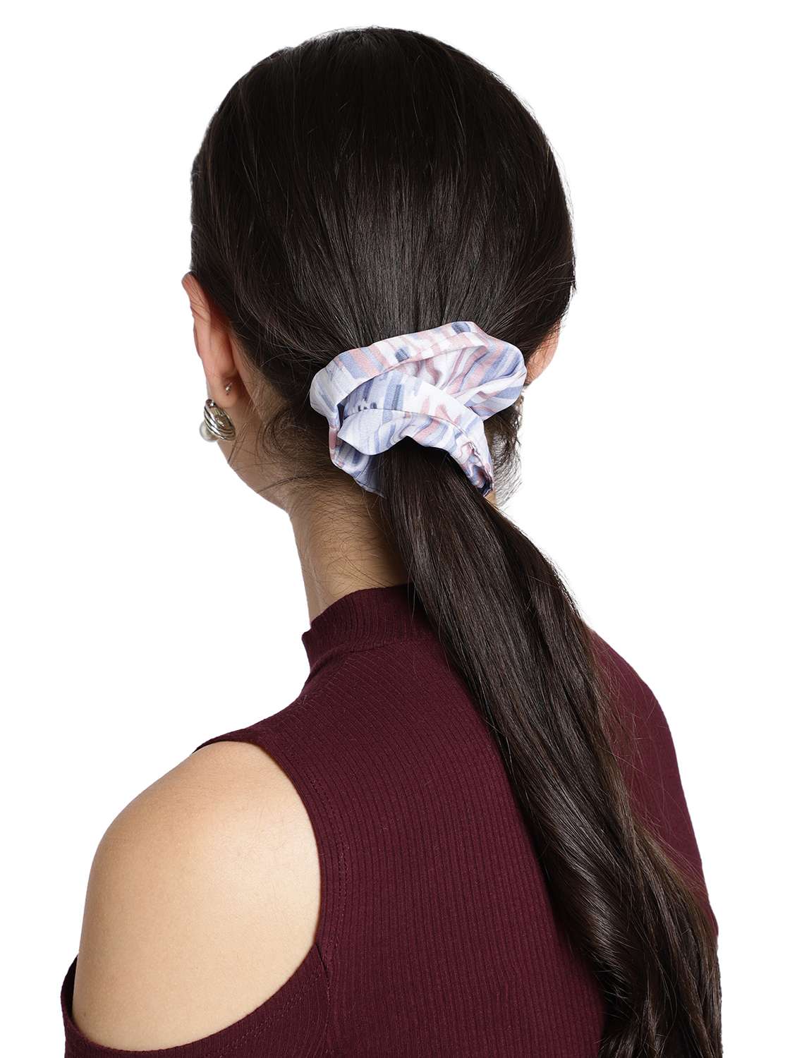 Pink Color Printed Viscose Headband And Scrunchy Combo Pack