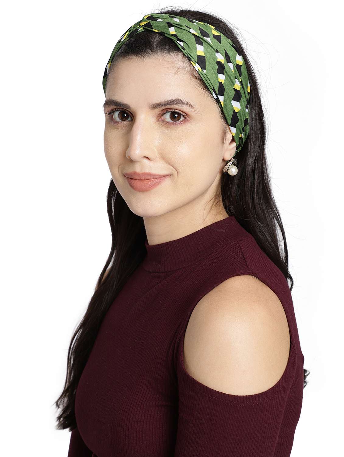 Green Printed Viscose Knot Design Headband