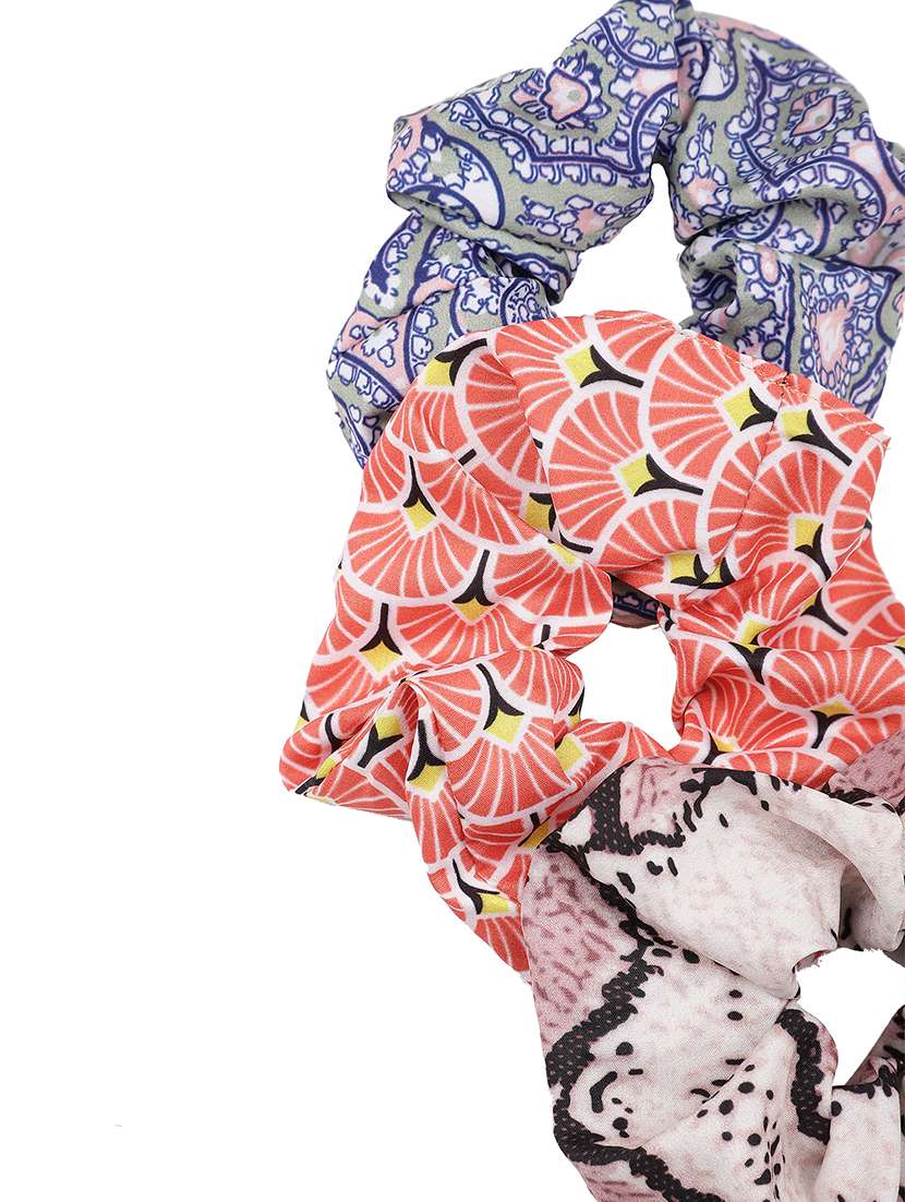 Set Of 3 Multi Color Printed Viscose Scrunchies