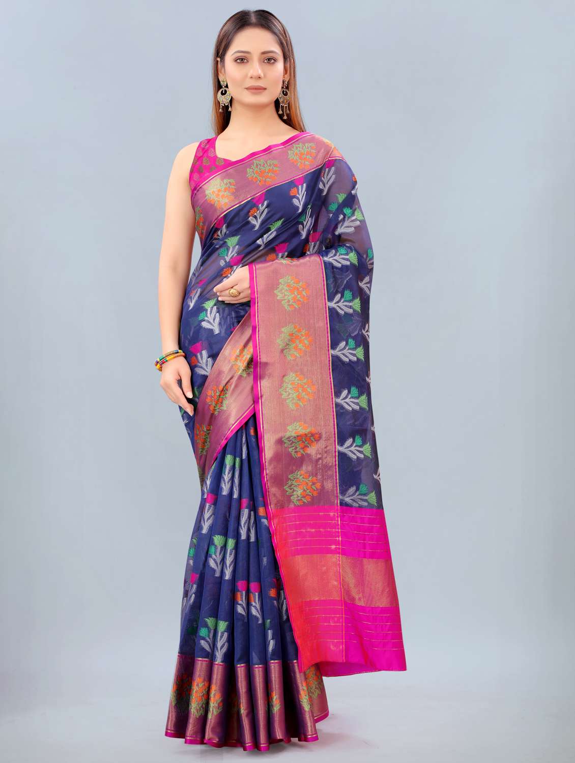 Zari Work Woven Saree With Blouse