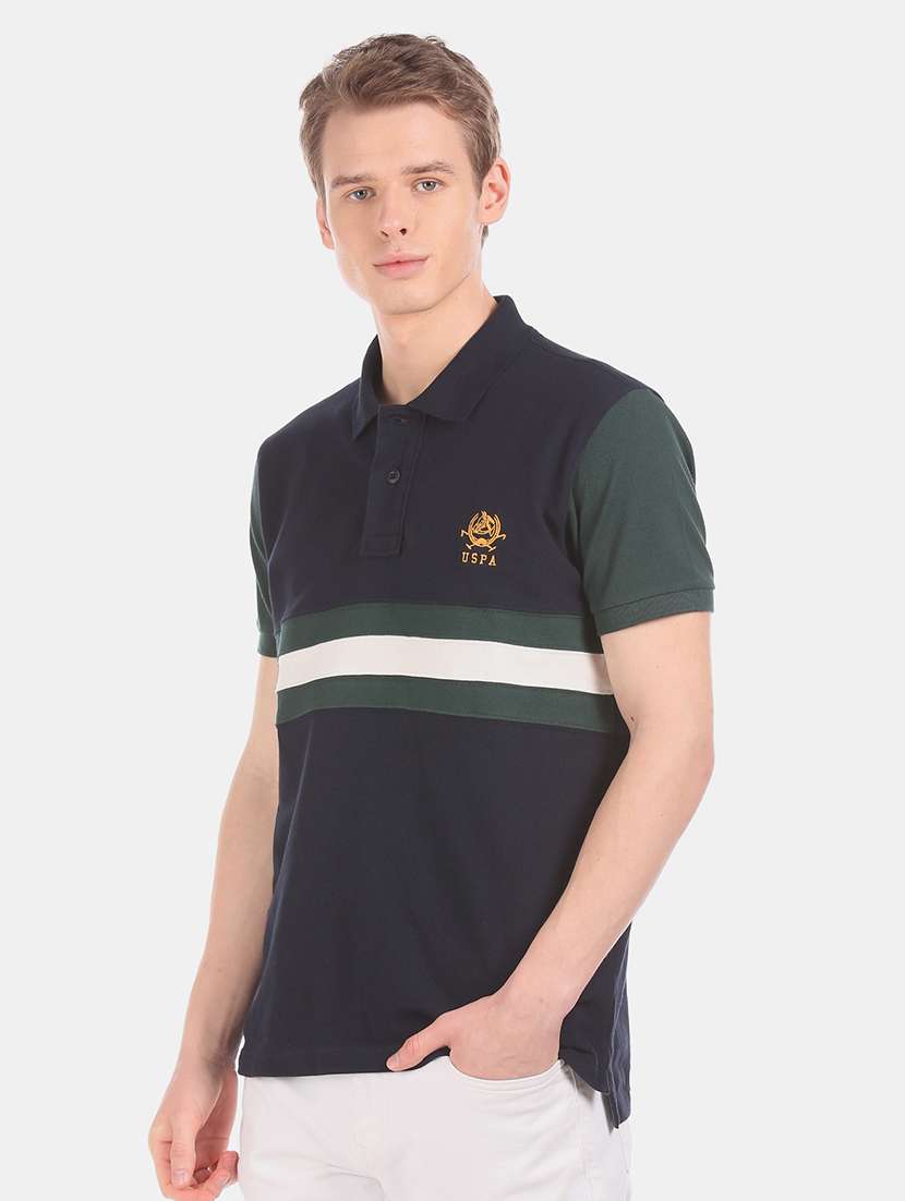 Navy Blue Color Block Polo T-shirt 