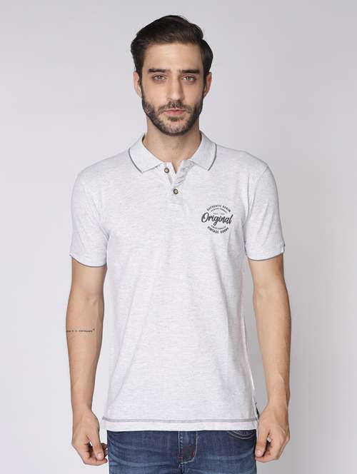 Buy online Grey Printed Polo T-shirt 