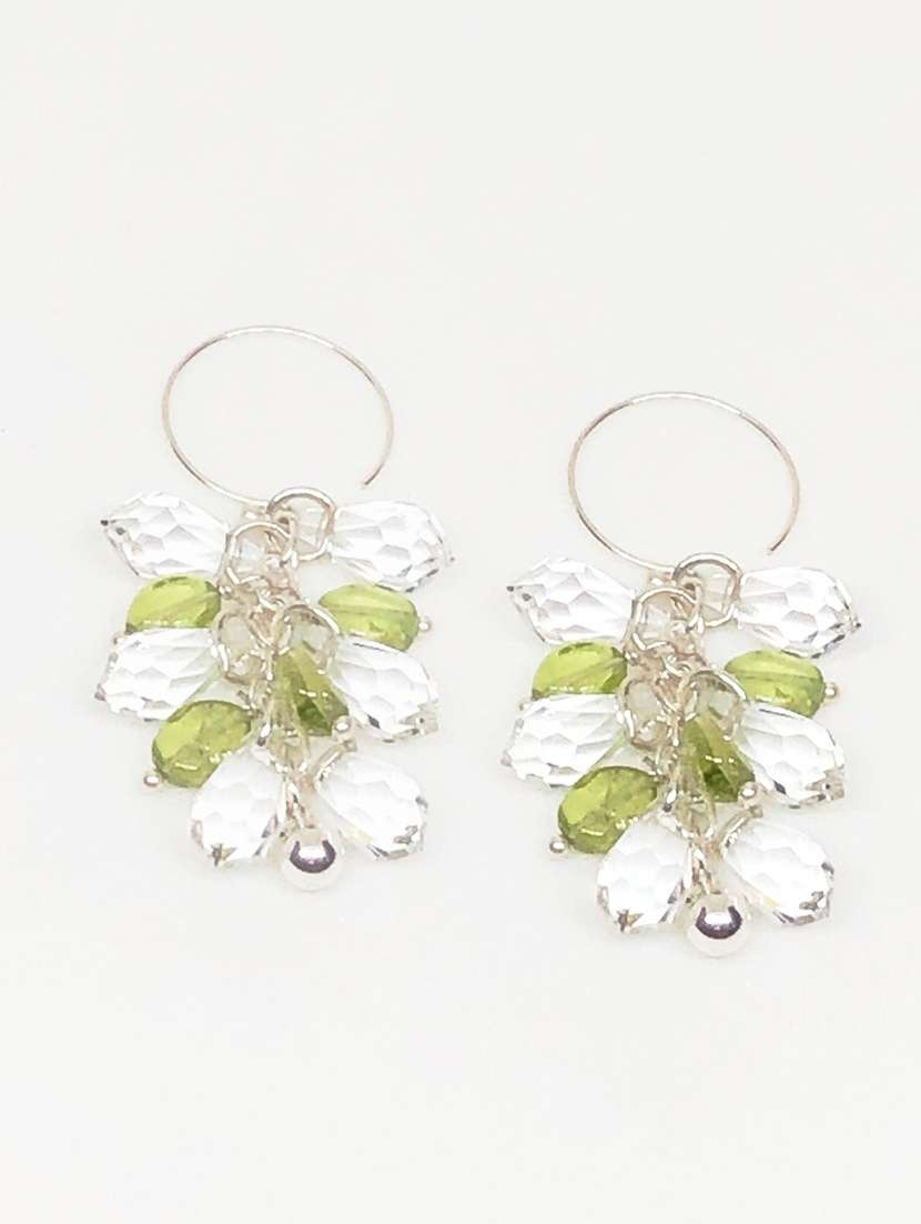 Sterling Silver Drop Earrings With Peridot Stone And Crystals
