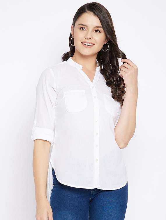 Roll Up Sleeved High Low Shirt