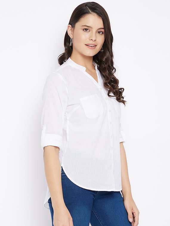 Roll Up Sleeved High Low Shirt
