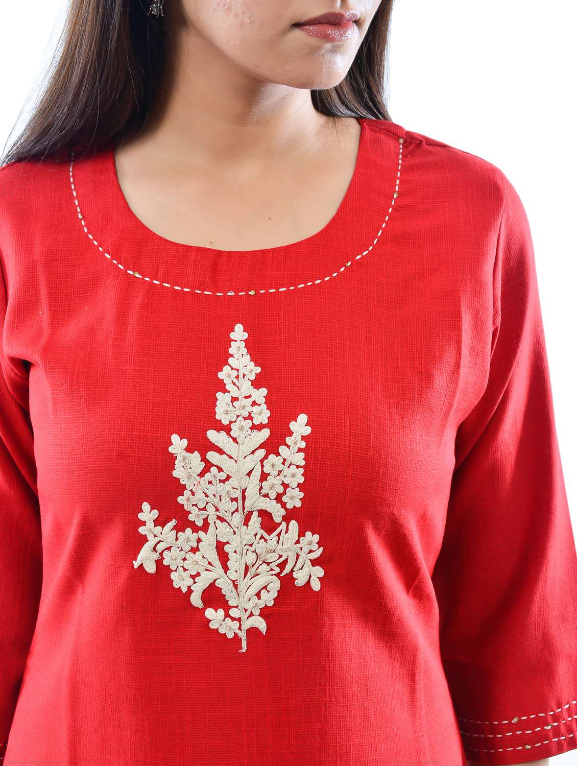 Red Linen Kurta Legging  Set