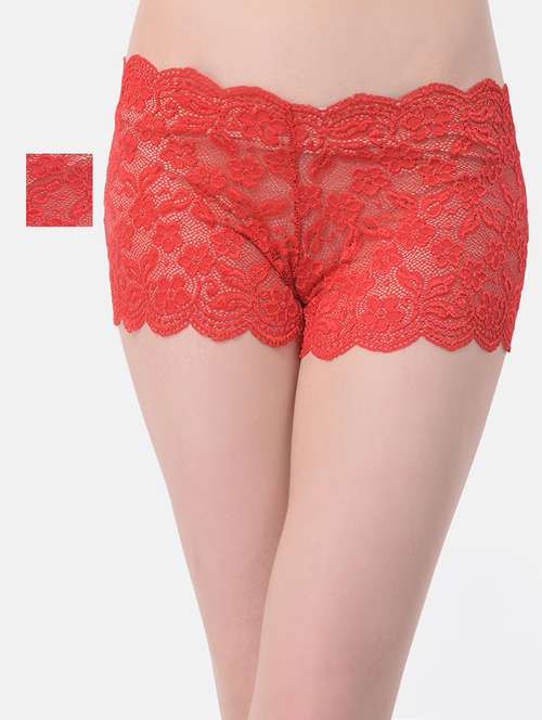 Buy online Red Lace Boy Shorts Panty 