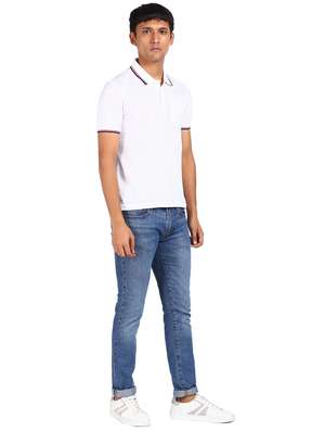 Buy online White Printed Polo T-shirt 