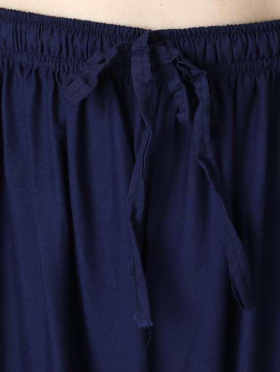 Navy Rayon Flared Palazzo