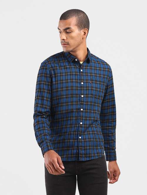 Buy online Blue Checkered Casual Shirt 