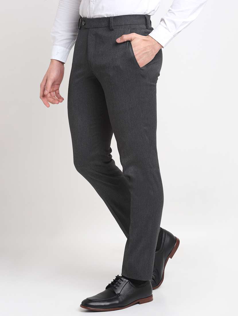 Grey Solid Formal Trouser