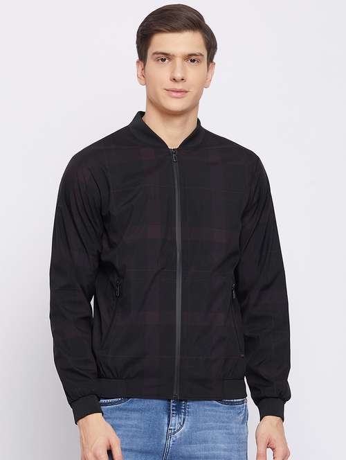 Black Polyester Bomber Jacket 