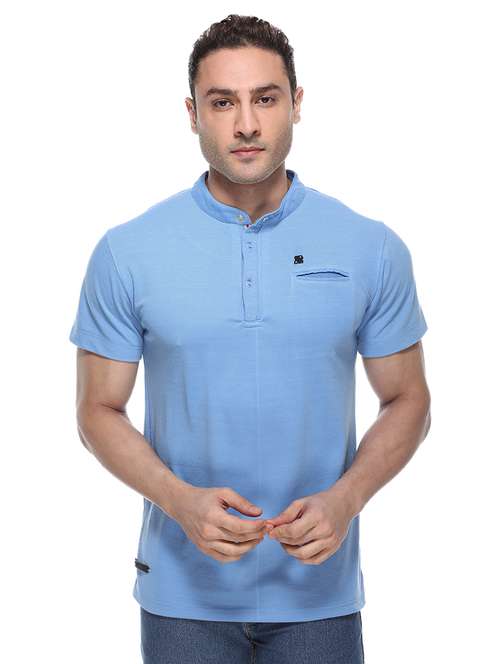 Buy online Light Blue Solid T-shirt 