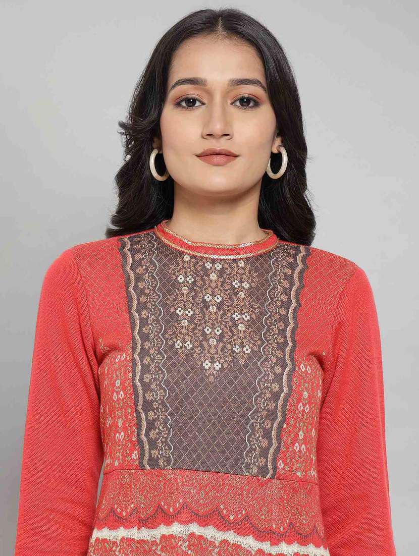 Buy online Red Printed Fit & Flare Ethnic Dress from ethnic wear for