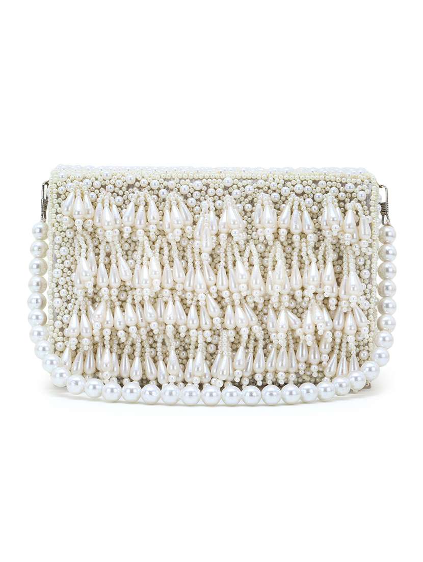 Cream Faux Silk Box Clutch